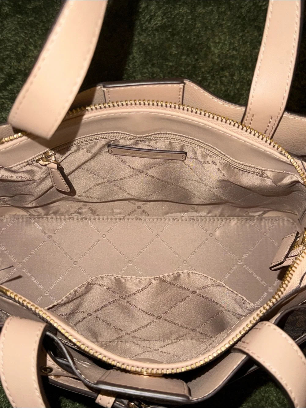 Michael Kors Brown Logo Satchel with Beige Trim
